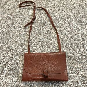 Lucky Brand Foldover Letter Brown Leather Shoulder Bag